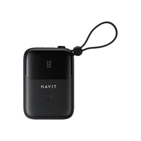 10000mAh Power Bank with Display, USB-C & Lightning Cable - Black % 10000mAh Power Bank with Display, USB-C & Lightning Cable - Black