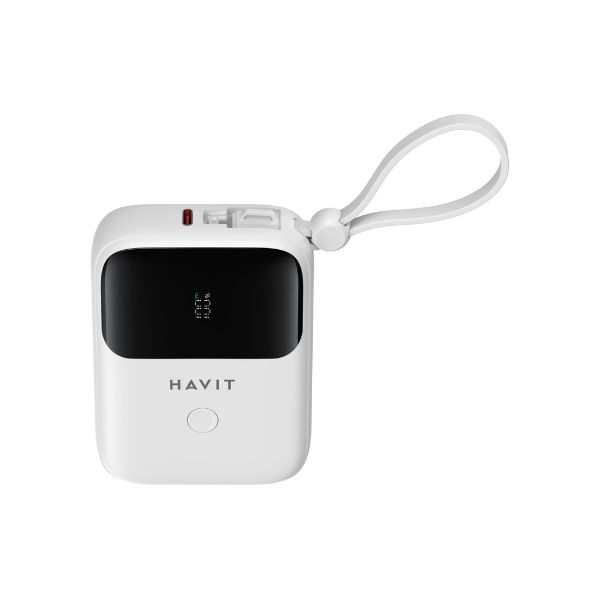 10000mAh Power Bank with Display, USB-C & Lightning Cable - White % 10000mAh Power Bank with Display, USB-C & Lightning Cable - White