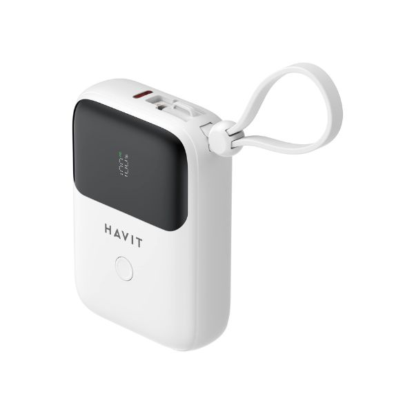 10000mAh Power Bank with Display, USB-C & Lightning Cable - White % 10000mAh Power Bank with Display, USB-C & Lightning Cable - White