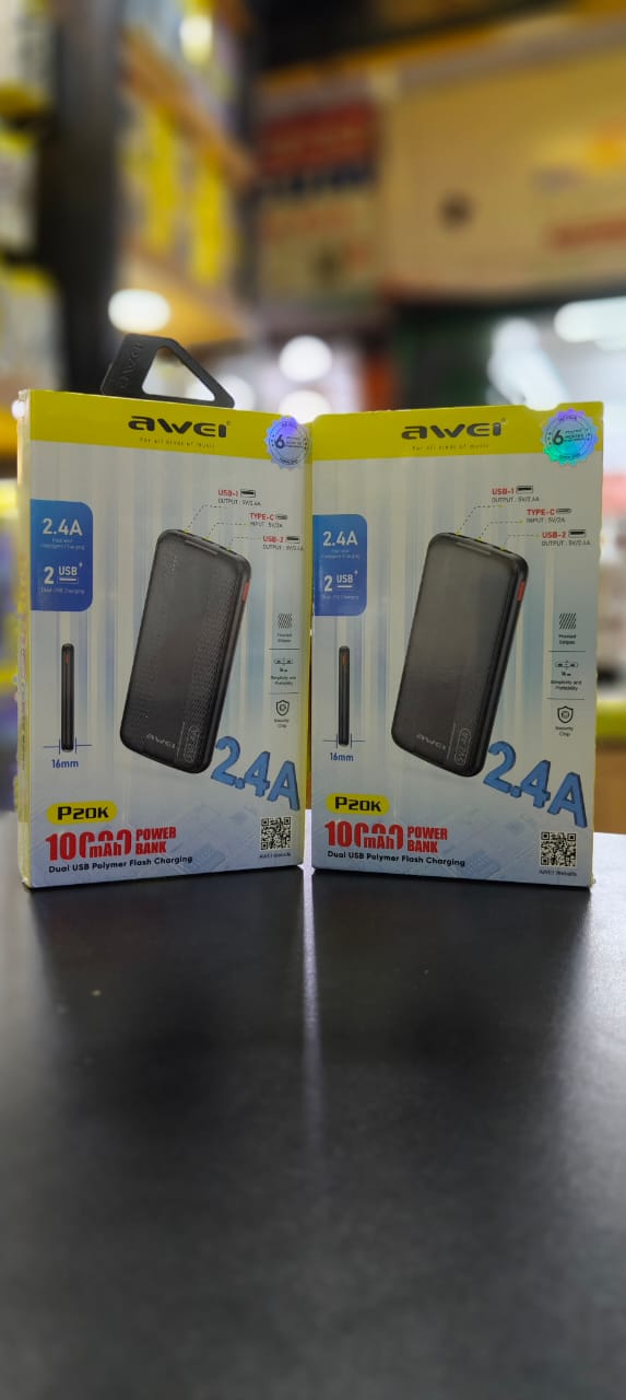 10000mAh Slim Dual Output Power Bank by Awei - Fast 2.4A Charging % 10000mAh Slim Dual Output Power Bank by Awei - Fast 2.4A Charging