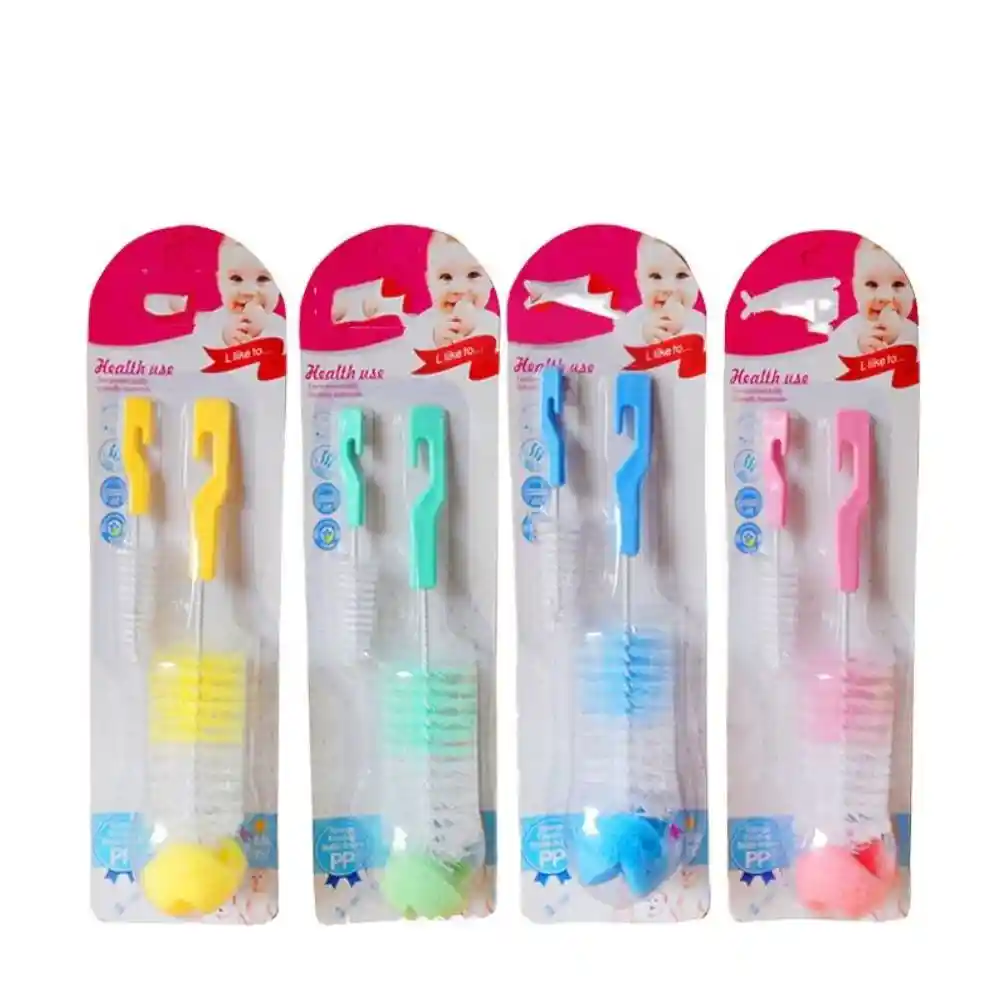 2-in-1 Baby Bottle & Nipple Cleaning Brush Set - Multicolor Options Available % 2-in-1 Baby Bottle & Nipple Cleaning Brush Set - Multicolor Options Available