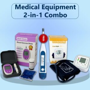2-in-1 Medical Equipment Combo: Blood Glucose Meter & Digital BP Monitor with Free Thermometer