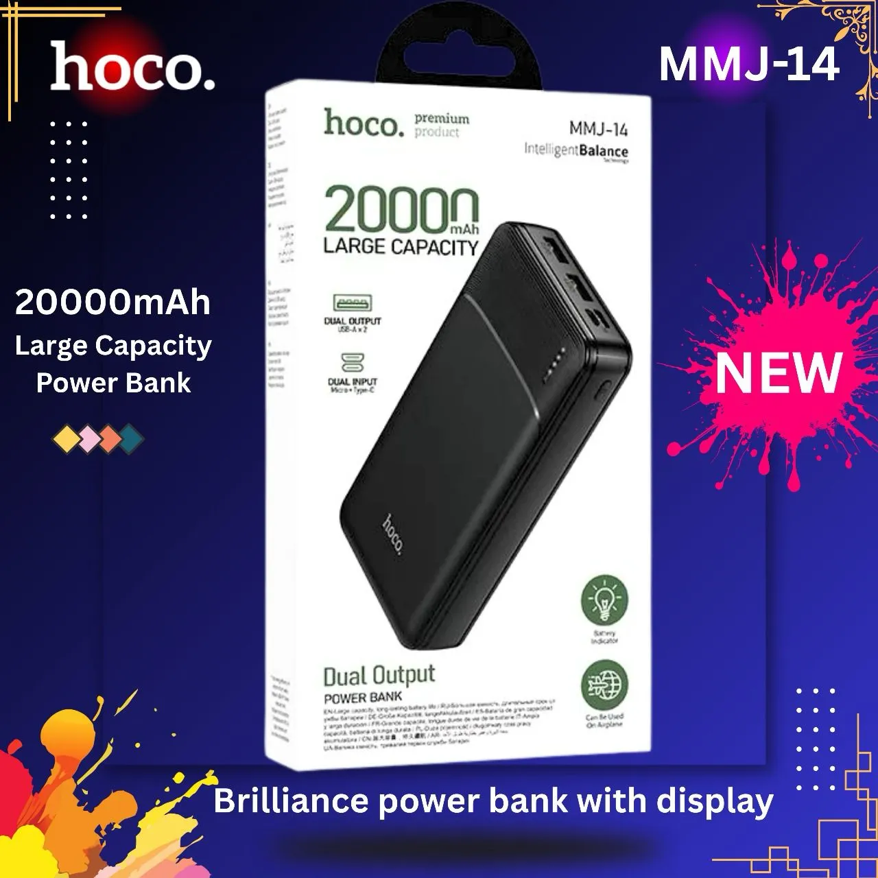 20000mAh Dual Output Power Bank - Hoco MMJ-14 Portable Charger % 20000mAh Dual Output Power Bank - Hoco MMJ-14 Portable Charger