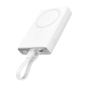 20W Magnetic Wireless Power Bank with Built-In Cable & Kickstand, 10000mAh - White
