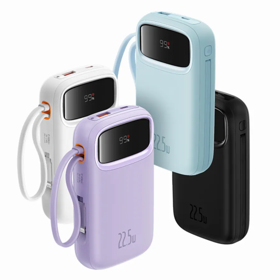 22.5W 20000mAh Power Bank with Dual Cable & Digital Display in Purple - Baseus Comet Series % 22.5W 20000mAh Power Bank with Dual Cable & Digital Display in Purple - Baseus Comet Series
