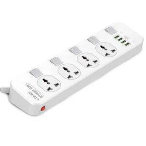 2500W Defender Series Power Strip with 4 Outlets and 4 USB Ports by LDNIO