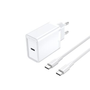 25W USB-C Wall Charger with USB-C Cable – EU Plug, White Finish