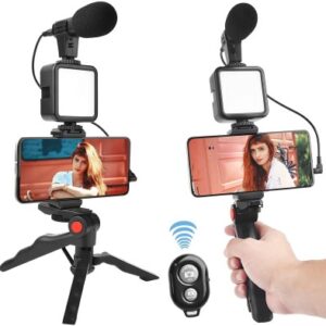 3-in-1 Video Tripod Kit for Live Streaming with Microphone & LED Light