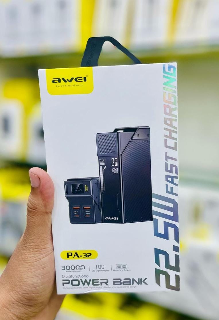30000mAh Fast Charging Power Bank with 22.5W Output - Awei PA32 % 30000mAh Fast Charging Power Bank with 22.5W Output - Awei PA32
