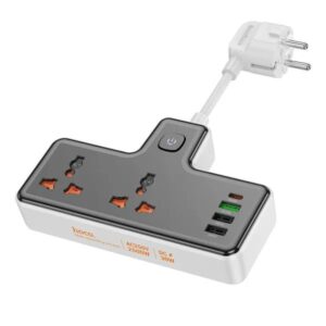 30W Hoco AC12A Power Strip - Sleek Black Design for Enhanced Safety