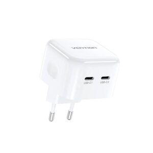 35W GaN USB-C Charger with Dual Ports - Sleek White Design by Vention
