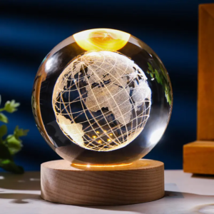 3D Crystal Globe with Color Base – Elegant Decorative Sphere