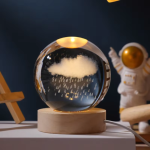 3D Rain Cloud Crystal Ball with Elegant Base - Stunning Home Décor Piece