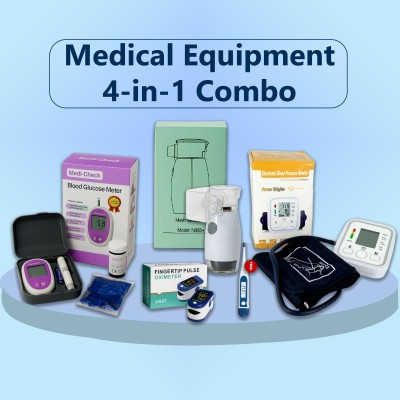4-in-1 Medical Equipment Combo Pack: Glucose Meter, Nebulizer, BP Monitor & Oximeter with Free Thermometer % 4-in-1 Medical Equipment Combo Pack: Glucose Meter, Nebulizer, BP Monitor & Oximeter with Free Thermometer