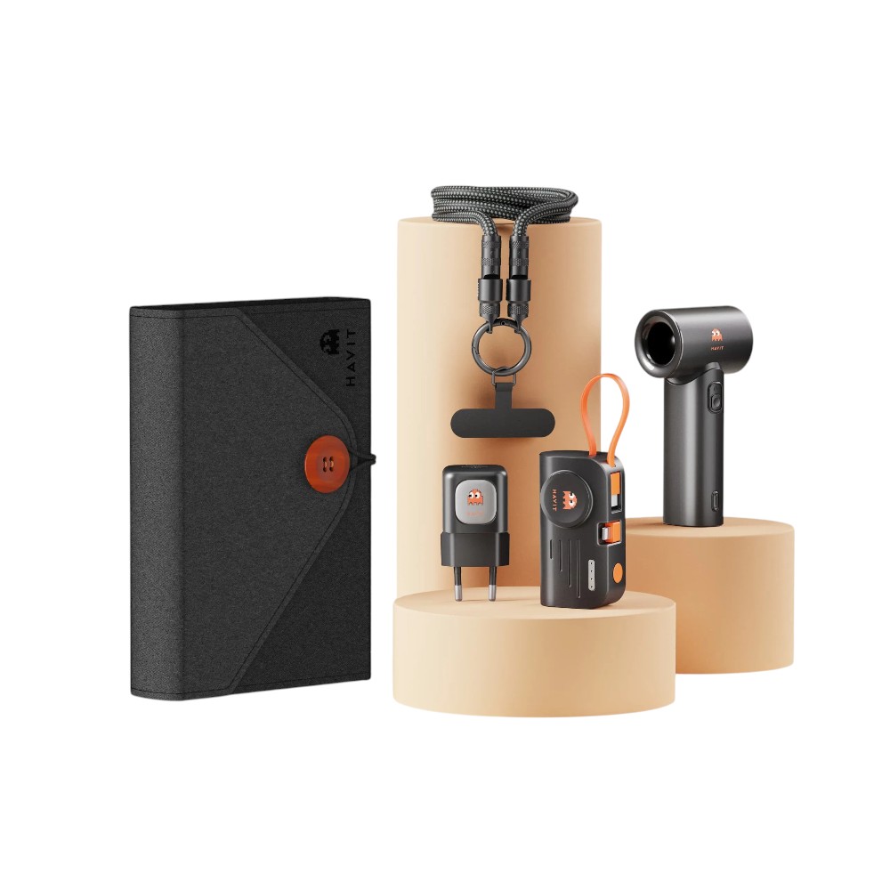 4-in-1 Mini Fan & Power Bank Combo with 20W Fast Charger and USB-C Cable % 4-in-1 Mini Fan & Power Bank Combo with 20W Fast Charger and USB-C Cable