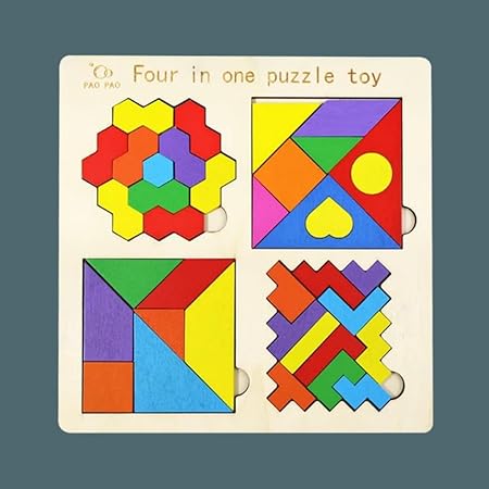 4-in-1 Montessori Tangram Puzzle Set - Stylish Wooden Educational Toy % 4-in-1 Montessori Tangram Puzzle Set - Stylish Wooden Educational Toy