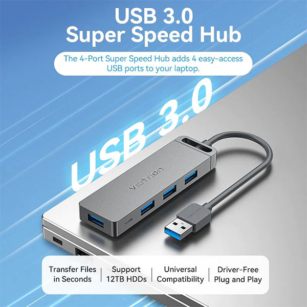 4-Port USB 3.0 Hub with Power Supply for Enhanced Connectivity % 4-Port USB 3.0 Hub with Power Supply for Enhanced Connectivity