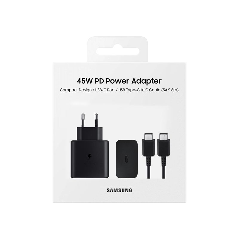 45W USB-C Power Adapter with Cable for Samsung Devices - Fast Charging Solution % 45W USB-C Power Adapter with Cable for Samsung Devices - Fast Charging Solution