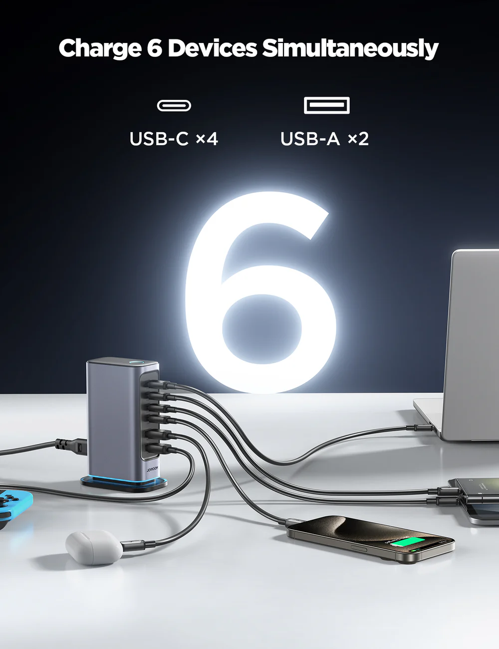 65W Multi-Port Fast Charger for Quick Device Charging, Compact Design % 65W Multi-Port Fast Charger for Quick Device Charging, Compact Design