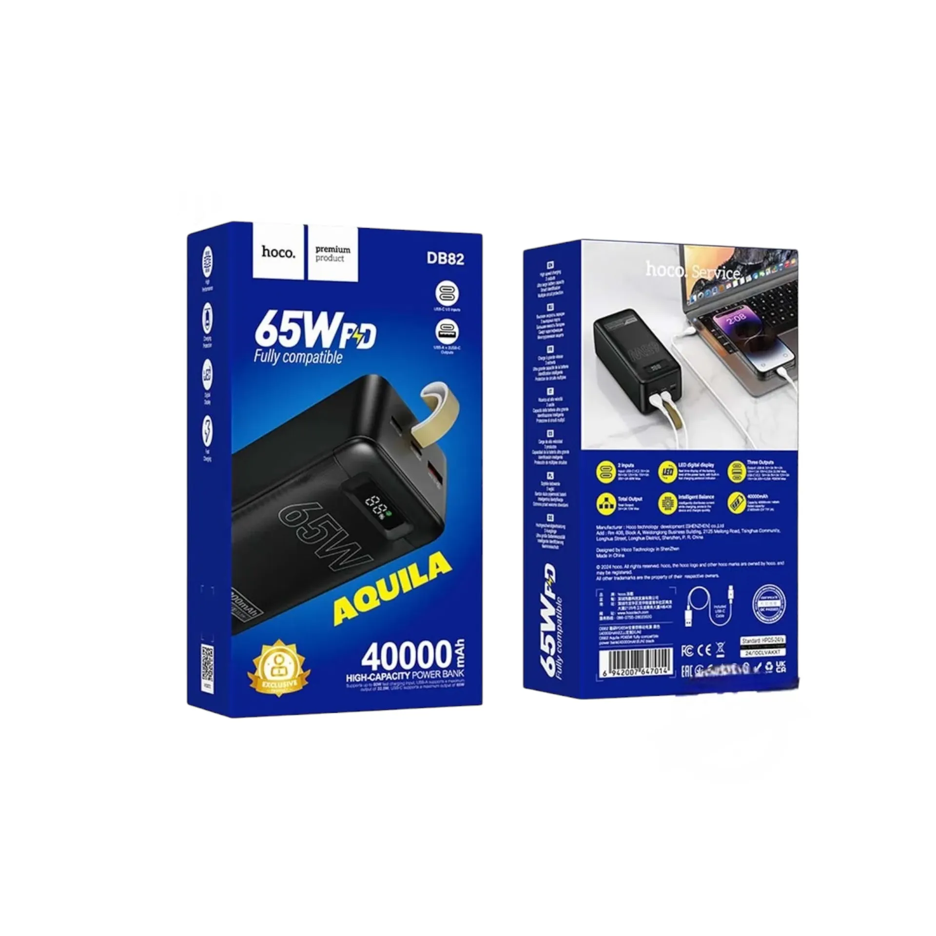 65W Power Bank - Hoco DB82, 40,000mAh High-Capacity Portable Charger % 65W Power Bank - Hoco DB82, 40,000mAh High-Capacity Portable Charger