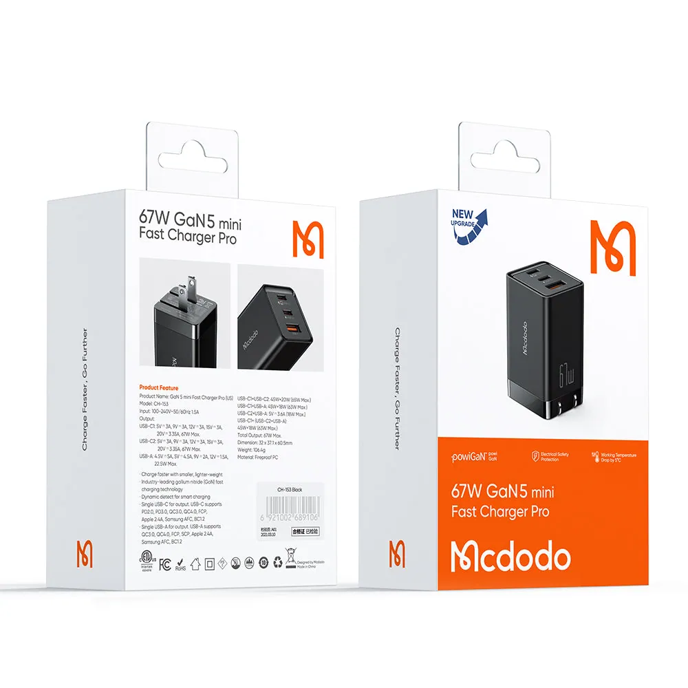 67W PD GaN Mini Fast Charging Pro Set by Mcdodo - Compact Power Solution % 67W PD GaN Mini Fast Charging Pro Set by Mcdodo - Compact Power Solution
