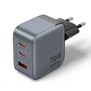 70W 3-Port GaN USB-C & USB-A Charger with EU Plug for Fast Charging