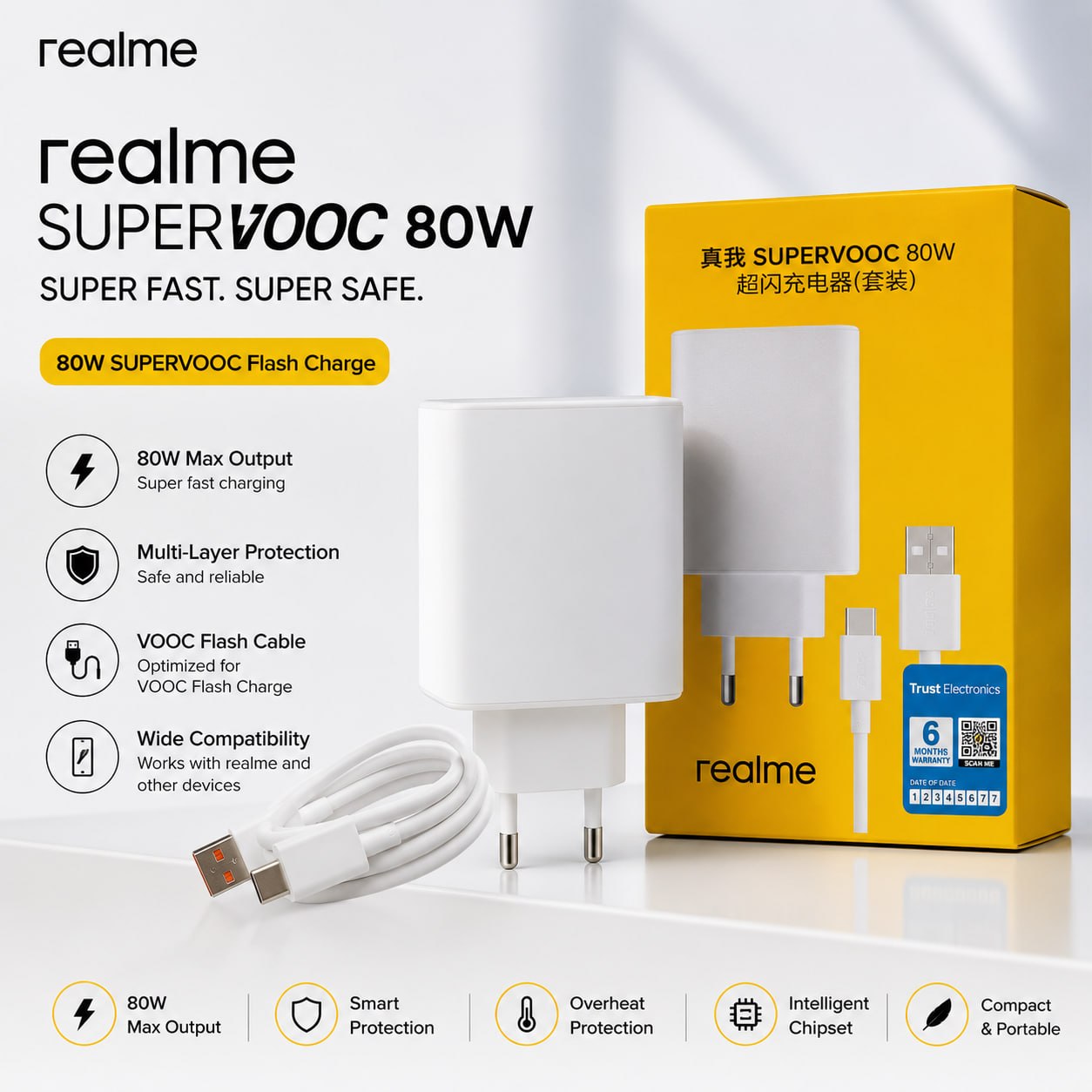 80W Fast Charging Adapter with Cable for Realme Devices – High-Speed, Reliable Power % 80W Fast Charging Adapter with Cable for Realme Devices – High-Speed, Reliable Power