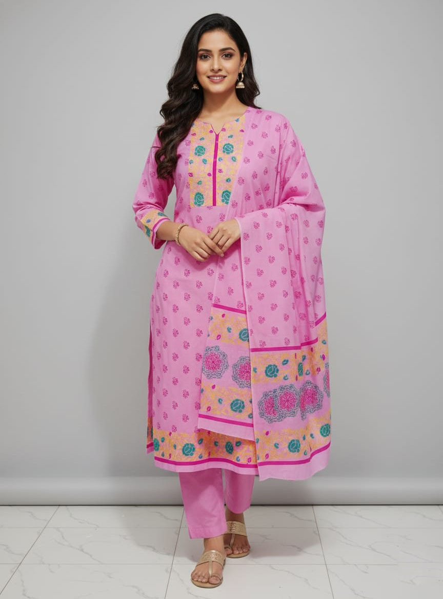 Artisan Block Printed Three-Piece Set - Premium Quality Style % Artisan Block Printed Three-Piece Set - Premium Quality Style