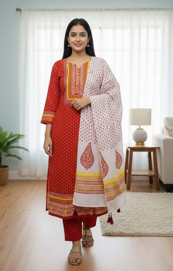 Block Print 3-Piece Set - Stylish and Versatile Fashion Ensemble % Block Print 3-Piece Set - Stylish and Versatile Fashion Ensemble