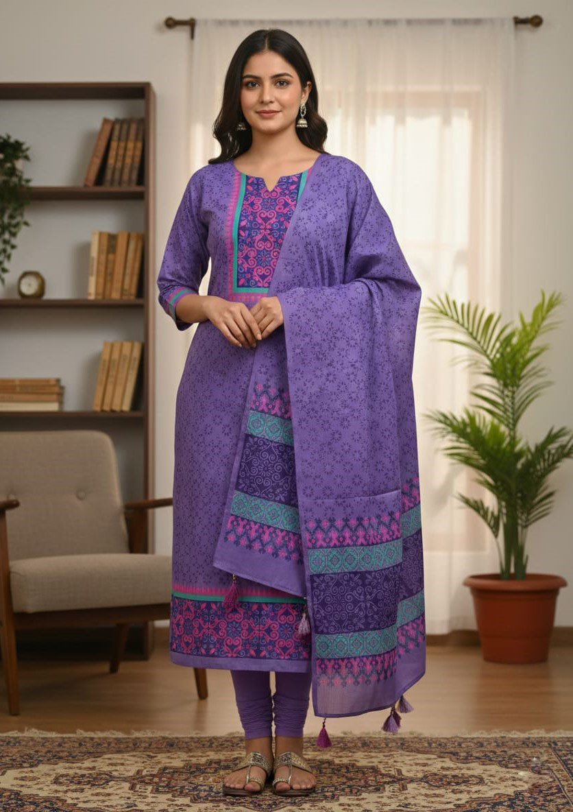 Block Print Three-Piece Set for Stylish Comfort and Versatility % Block Print Three-Piece Set for Stylish Comfort and Versatility