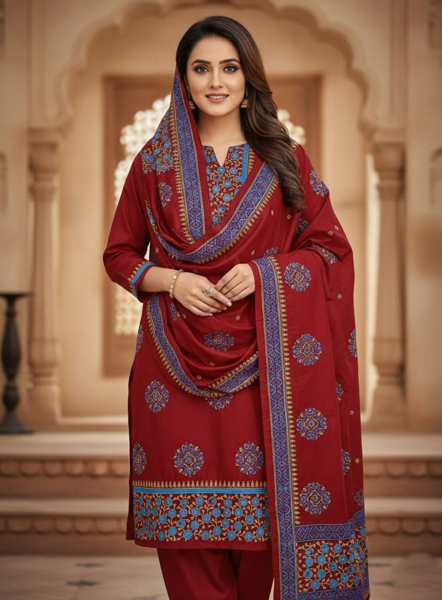 Block Print Three-Piece Set - Stylish and Elegant Fashion Ensemble % Block Print Three-Piece Set - Stylish and Elegant Fashion Ensemble