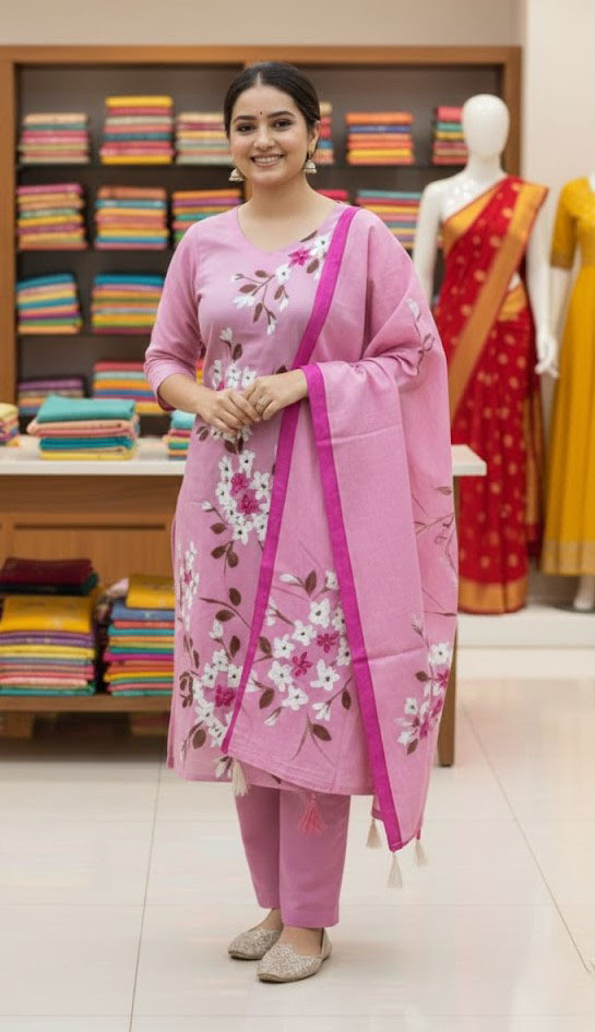 Block Print Three-Piece Set - Stylish and Elegant Fashion Ensemble % Block Print Three-Piece Set - Stylish and Elegant Fashion Ensemble