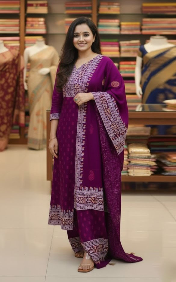 Block Print Three-Piece Set - Stylish and Versatile Ensemble for Any Occasion % Block Print Three-Piece Set - Stylish and Versatile Ensemble for Any Occasion