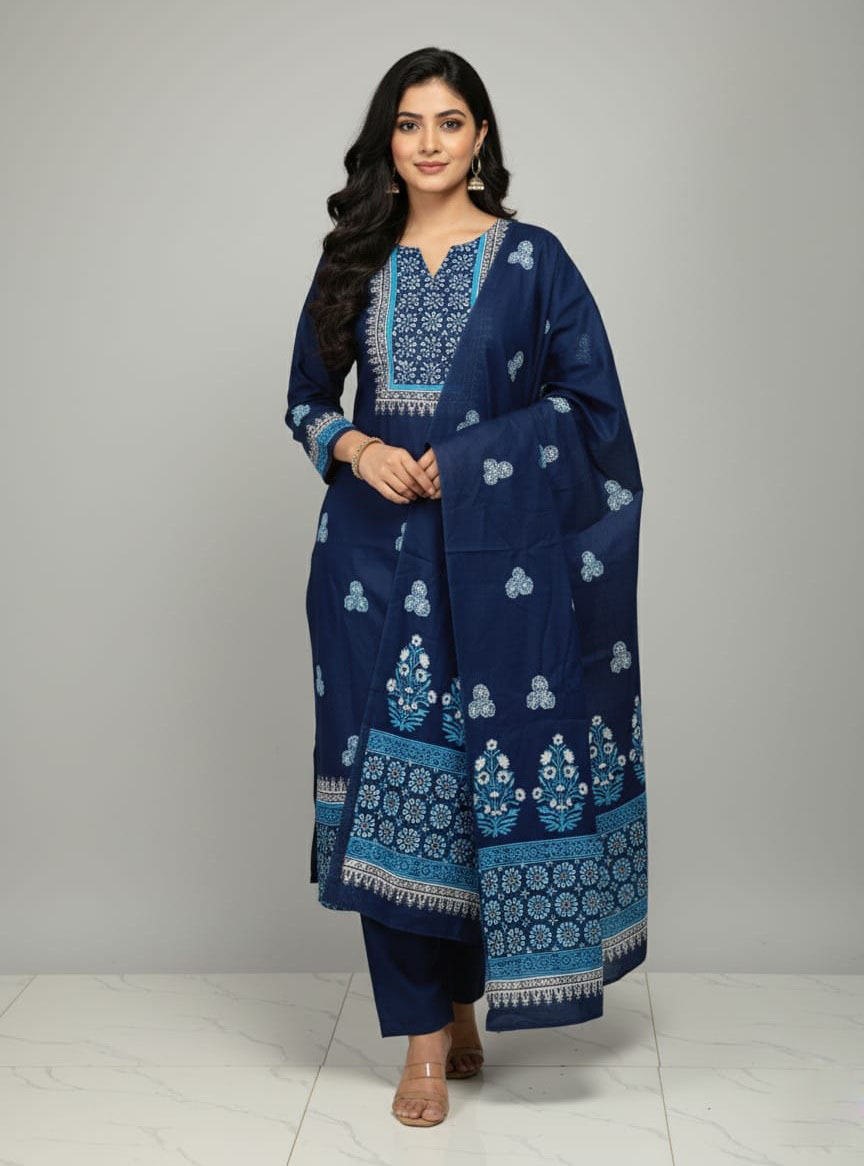 Block Print Three-Piece Set - Stylish Artisan Crafted Ensemble % Block Print Three-Piece Set - Stylish Artisan Crafted Ensemble