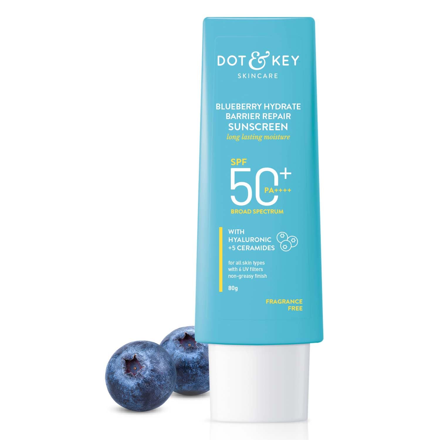 Blueberry Hydrate Barrier Repair Sunscreen SPF 50+ | 80g by Dot & Key % Blueberry Hydrate Barrier Repair Sunscreen SPF 50+ | 80g by Dot & Key