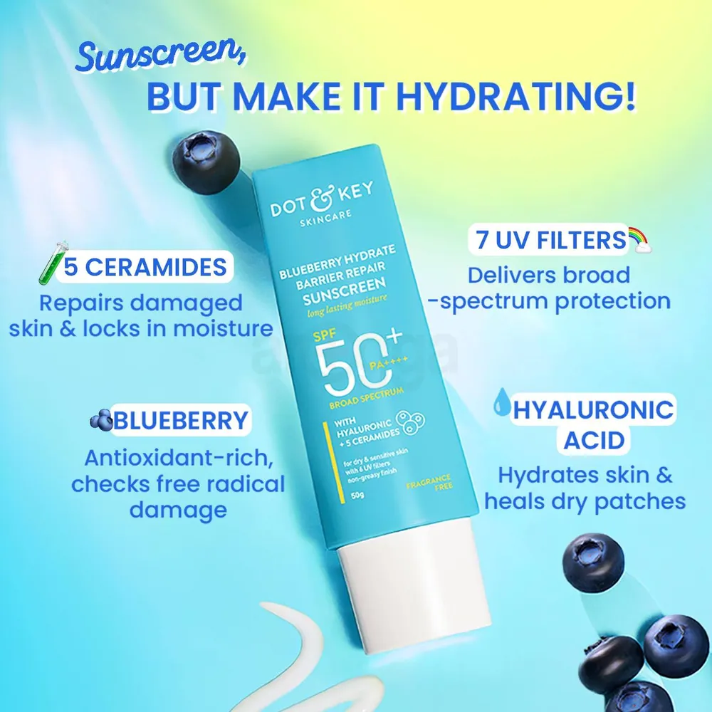 Blueberry Hydrate Barrier Repair Sunscreen SPF50+ for Dry & Sensitive Skin - Non-Greasy, No White Cast, UV & Blue Light Protection - 80g % Blueberry Hydrate Barrier Repair Sunscreen SPF50+ for Dry & Sensitive Skin - Non-Greasy, No White Cast, UV & Blue Light Protection - 80g