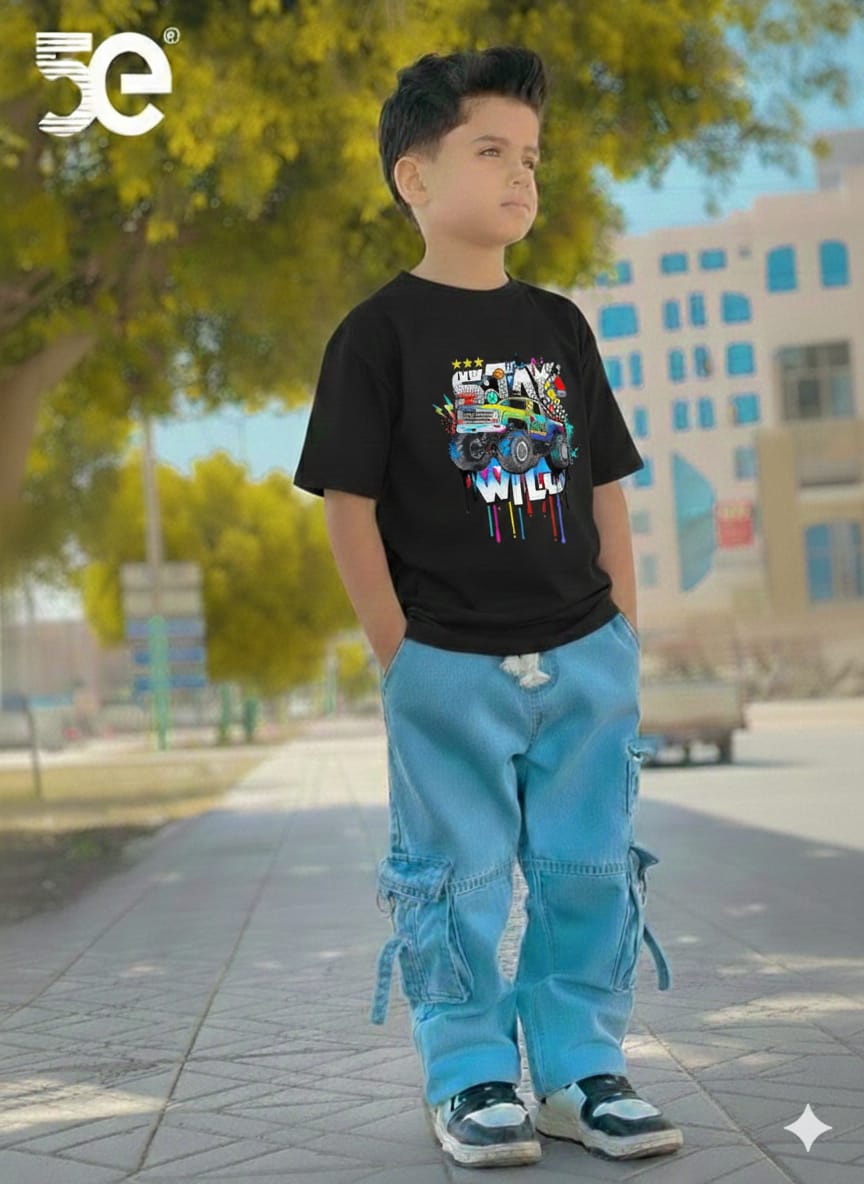 Boys Stylish Denim Pants and Graphic T-Shirt Set for Casual Wear % Boys Stylish Denim Pants and Graphic T-Shirt Set for Casual Wear