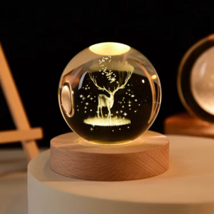 Color-Changing 3D Crystal Ball with Deer Design - Illuminated Base