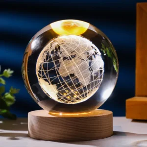 Color-Changing 3D Crystal Globe with LED Base – Stunning Home Décor Piece