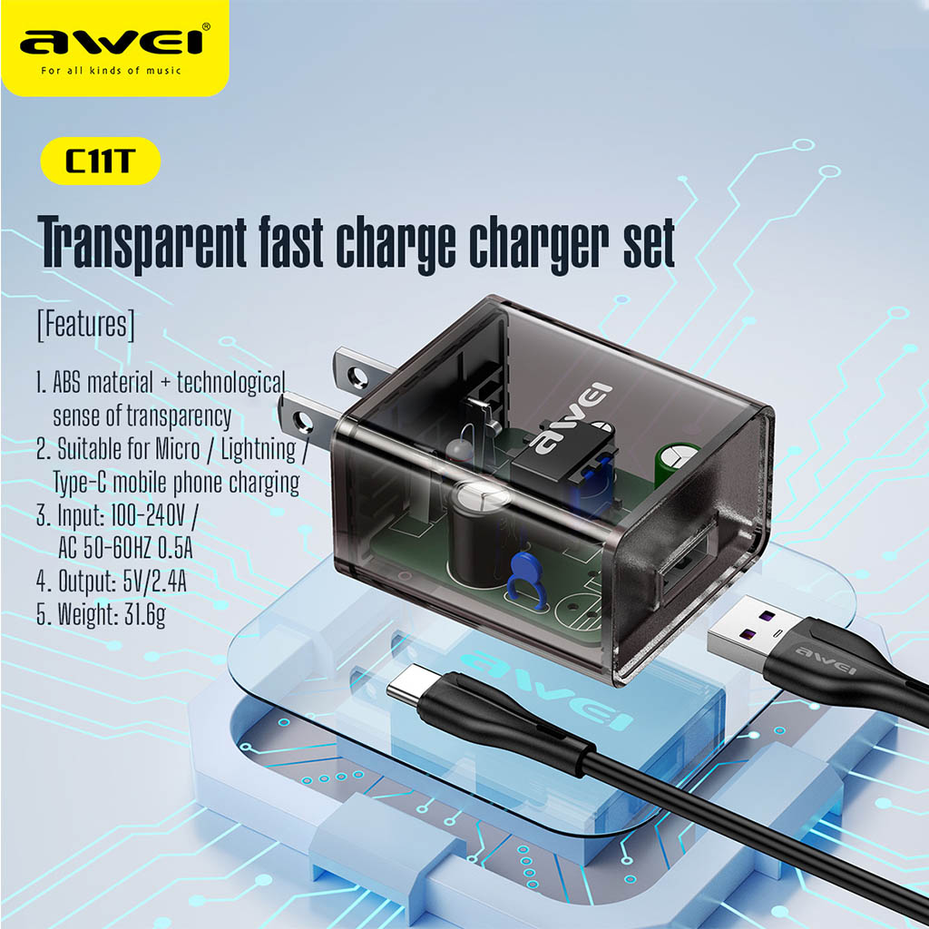 Compact Type-C Adapter with Cable - Awei C11T for Seamless Connectivity % Compact Type-C Adapter with Cable - Awei C11T for Seamless Connectivity