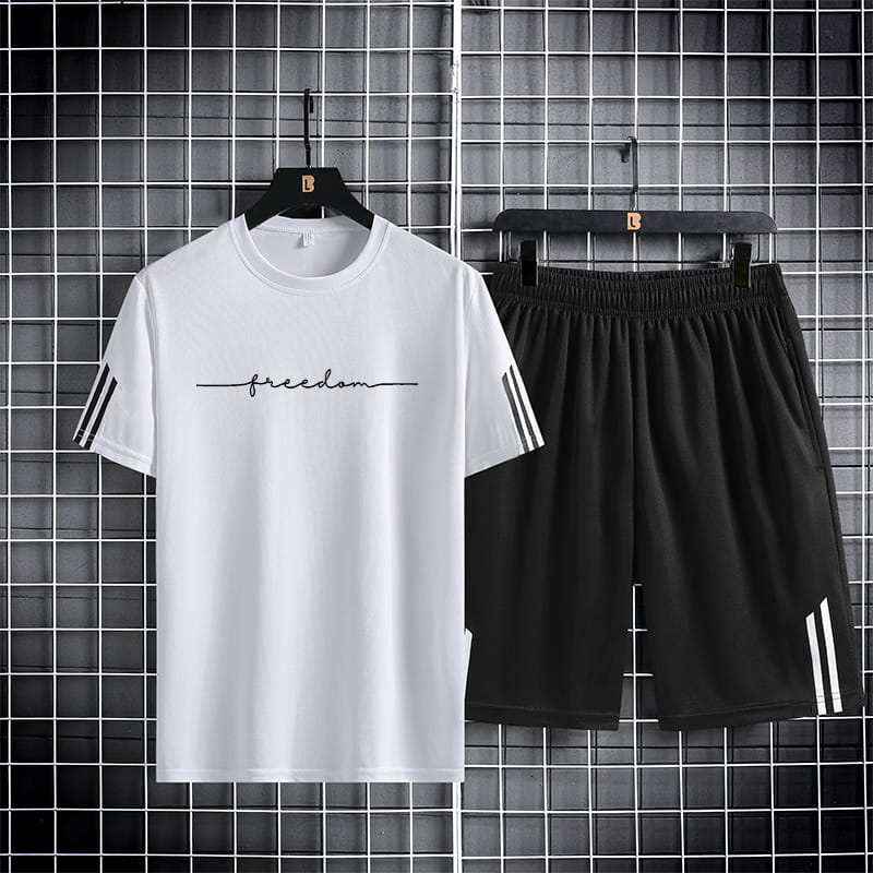 Cotton Mash T-Shirt and Shorts Set for Comfortable Casual Wear % Cotton Mash T-Shirt and Shorts Set for Comfortable Casual Wear