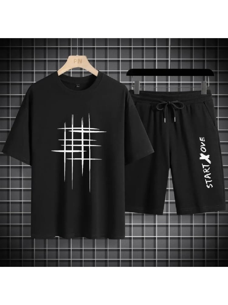 Cotton Mash T-Shirt and Shorts Set for Comfortable Casual Wear % Cotton Mash T-Shirt and Shorts Set for Comfortable Casual Wear