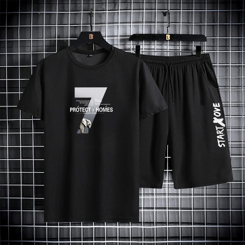 Cotton Mash T-Shirt and Shorts Set for Comfortable Casual Wear % Cotton Mash T-Shirt and Shorts Set for Comfortable Casual Wear