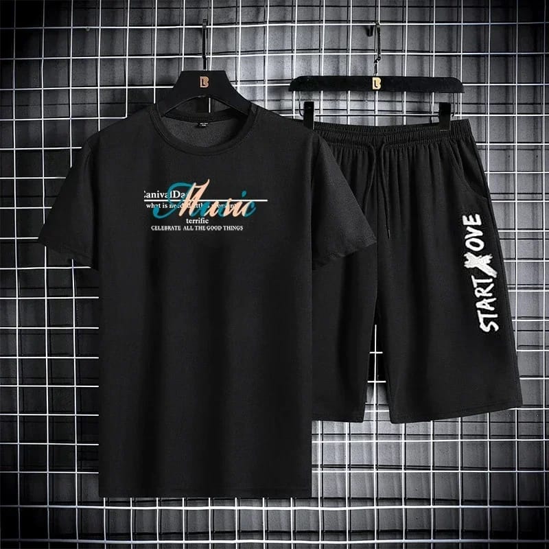 Cotton Mash T-Shirt and Shorts Set for Comfortable Casual Wear % Cotton Mash T-Shirt and Shorts Set for Comfortable Casual Wear