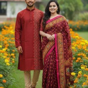 Couple Matching Sharees - Elegant Traditional Attire for Him and Her