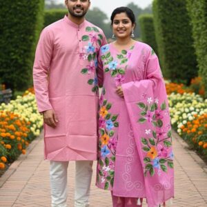 Couple’s Three-Piece Panjabi Set - Elegant Traditional Attire for Him and Her