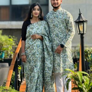 Couple's Elegant Sharee and Panjabi Set for Festive Occasions