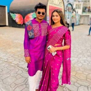Couples' Elegant Sharee and Panjabi Set - Traditional Indian Attire