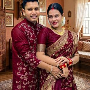 Couple's Elegant Sharee Panjabi Set with Stylish Blouse Piece