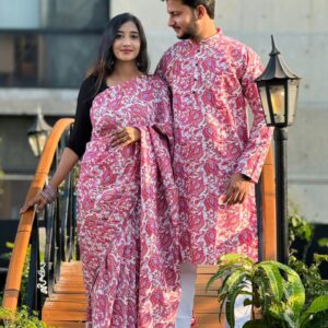 Couple's Ethnic Sharee and Panjabi Set – Elegant Traditional Attire for Him and Her
